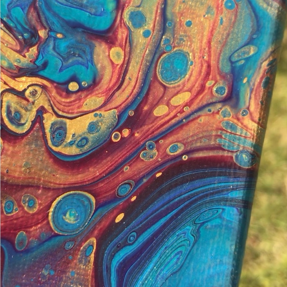 4”x4” Blue & Gold Abstract Painting Small Canvas - Picture 8 of 9